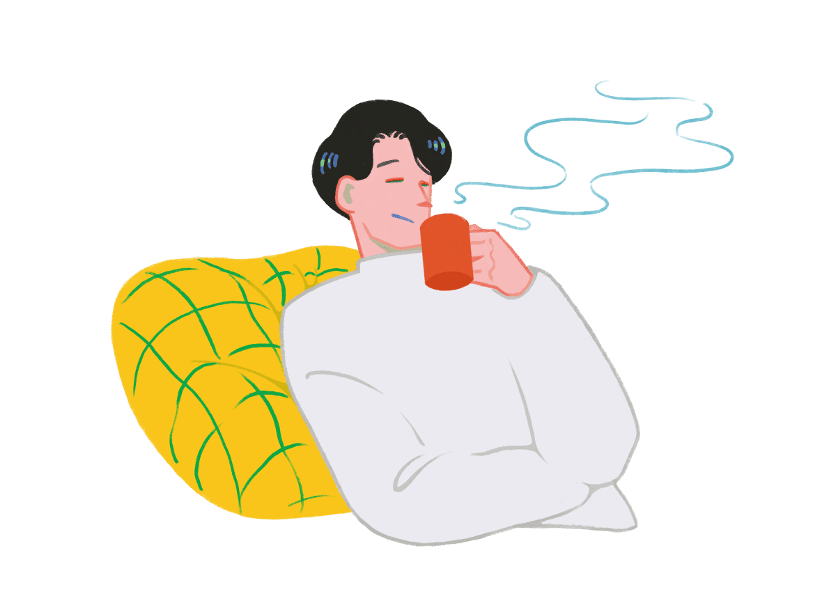 暖かい飲み物を飲む様子