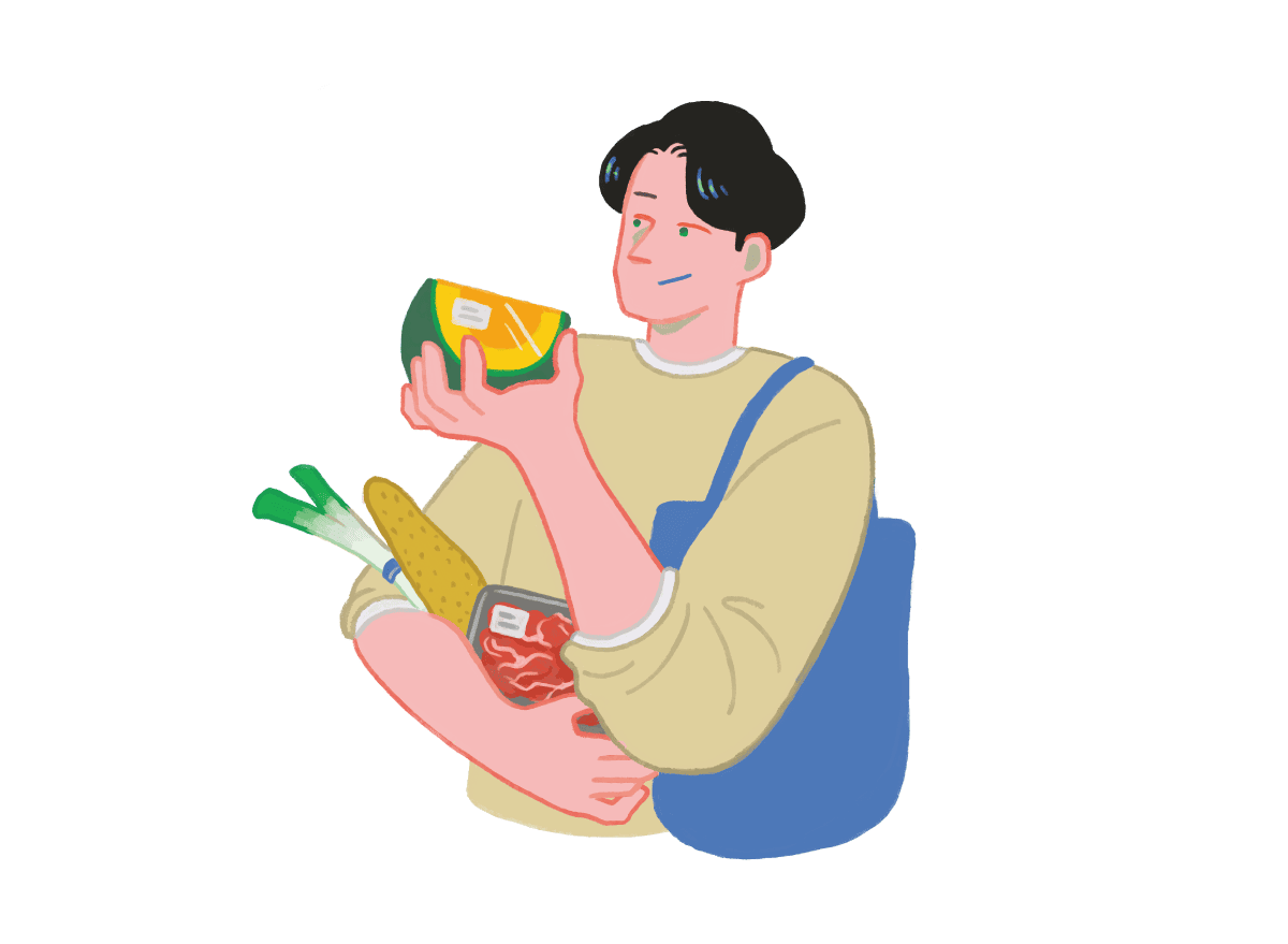 食品の買い物をする様子
