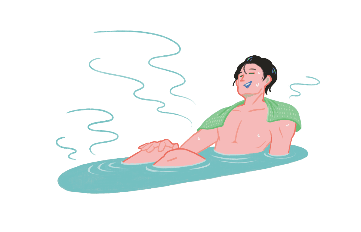 ぬるめのお湯に入浴している様子
