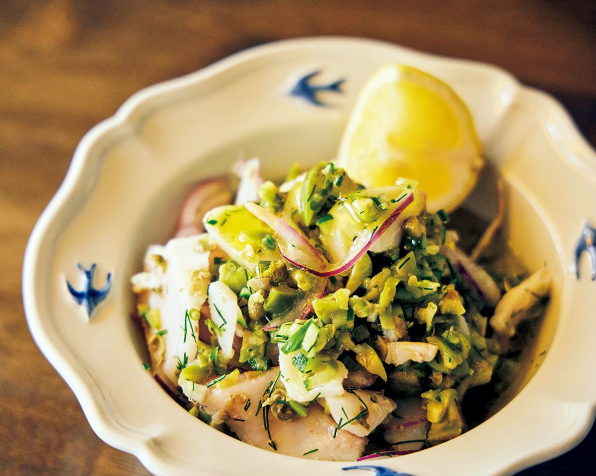 真ダラとグリーンオリーブのマリネ