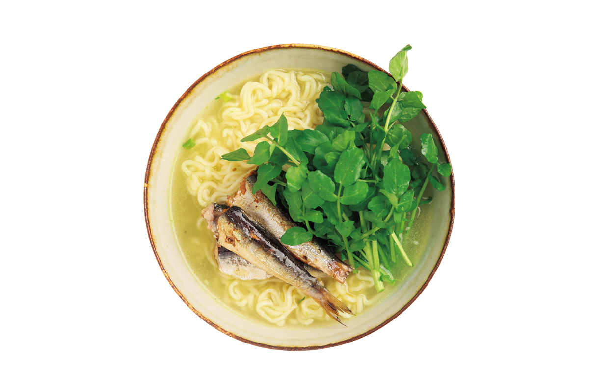 オイルサーディン・クレソン+インスタントラーメン
