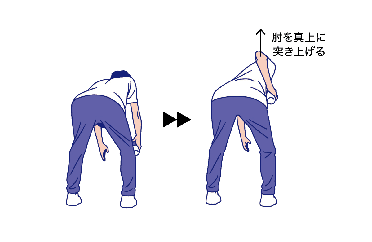肩甲骨を寄せて肘を真後ろに引くエクササイズ