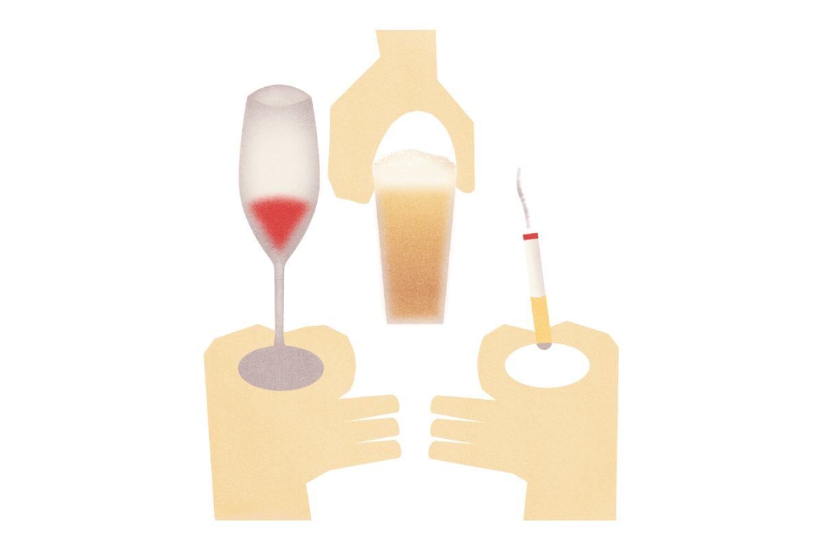 アルコールとニコチンが入っているお酒とタバコのイラスト