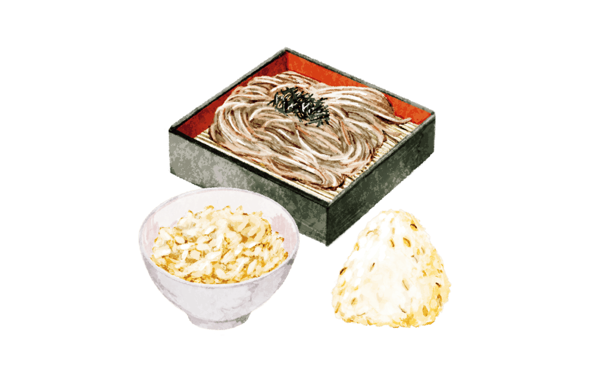 もち麦、発芽玄米、蕎麦のイラスト