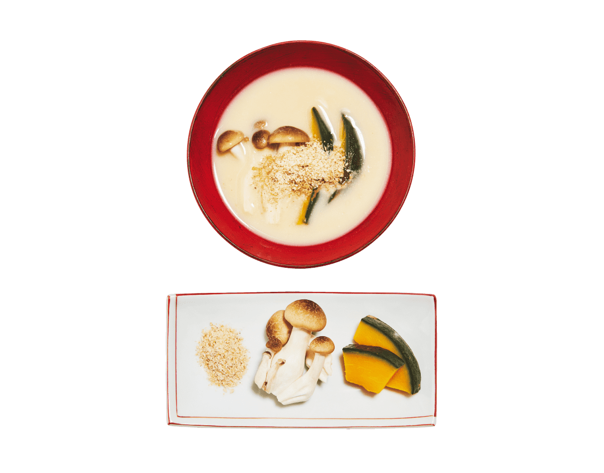 ブナシメジ+カボチャ+すり煎りゴマ