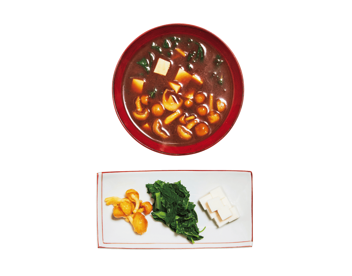 モロヘイヤ+ナメコ+木綿豆腐
