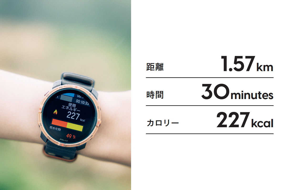 《Polar Grit X2》と歩いた距離・カロリー・時間を表示