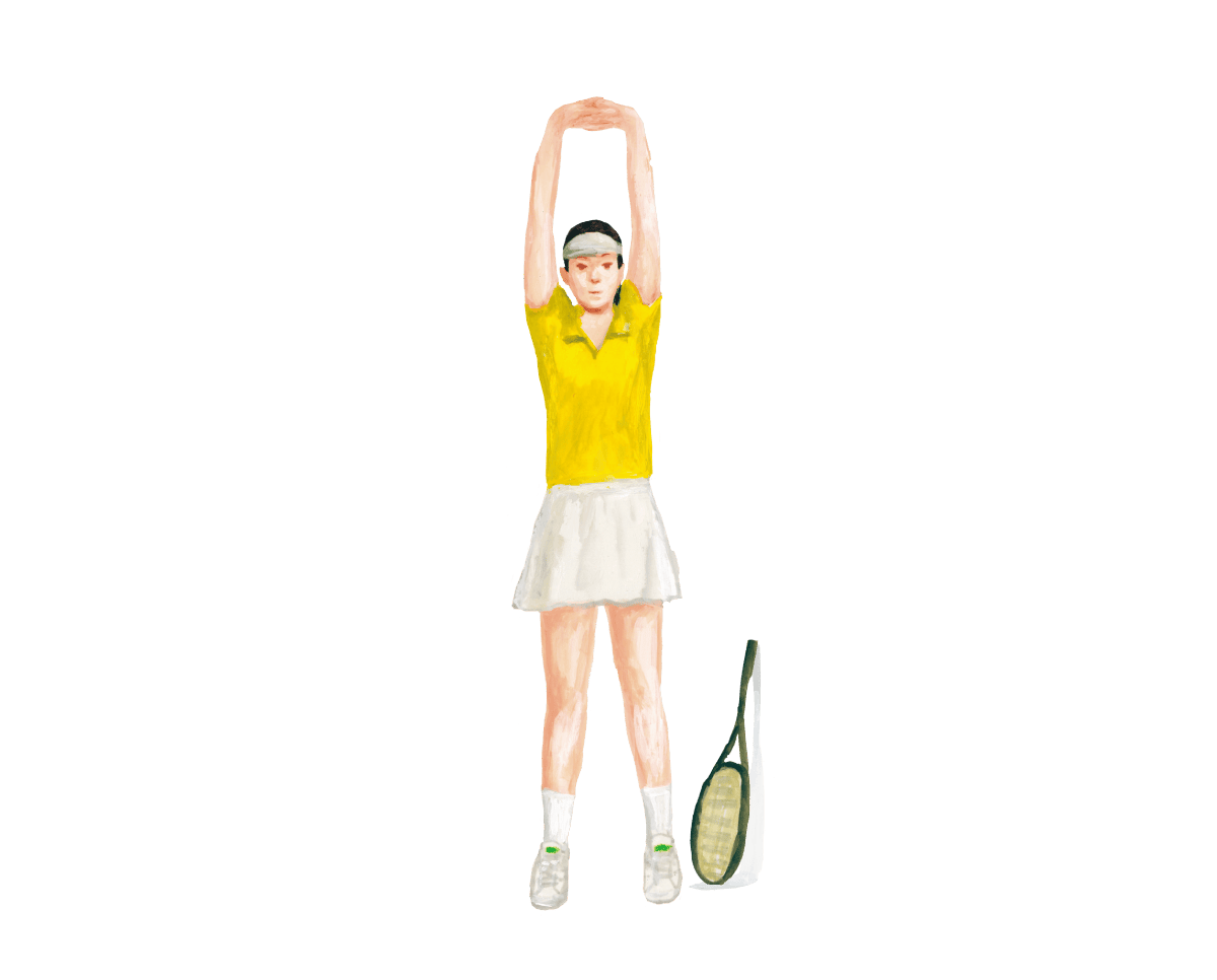 テニスをする女性がストレッチしている様子