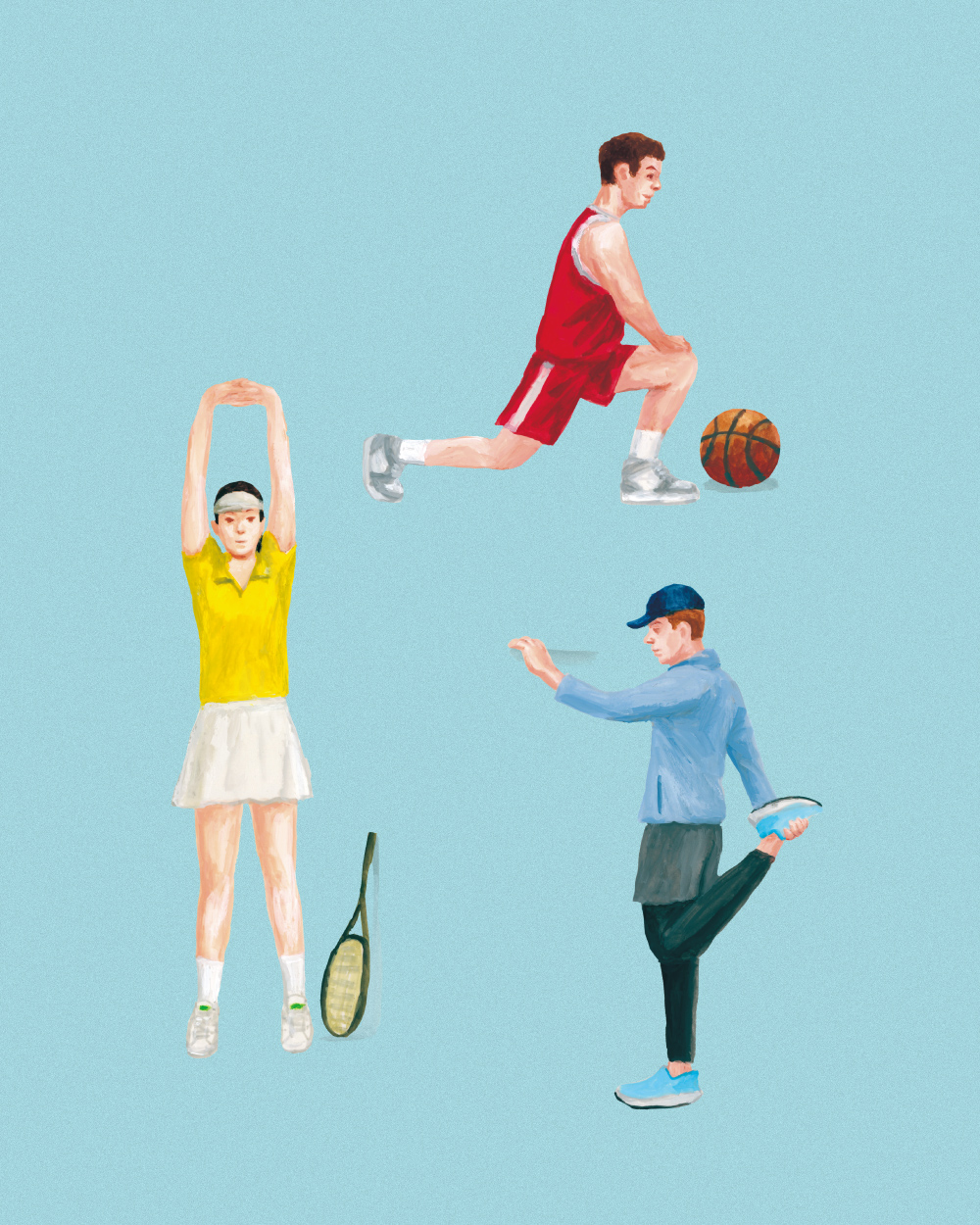 スポーツをする人達がストレッチをしている様子