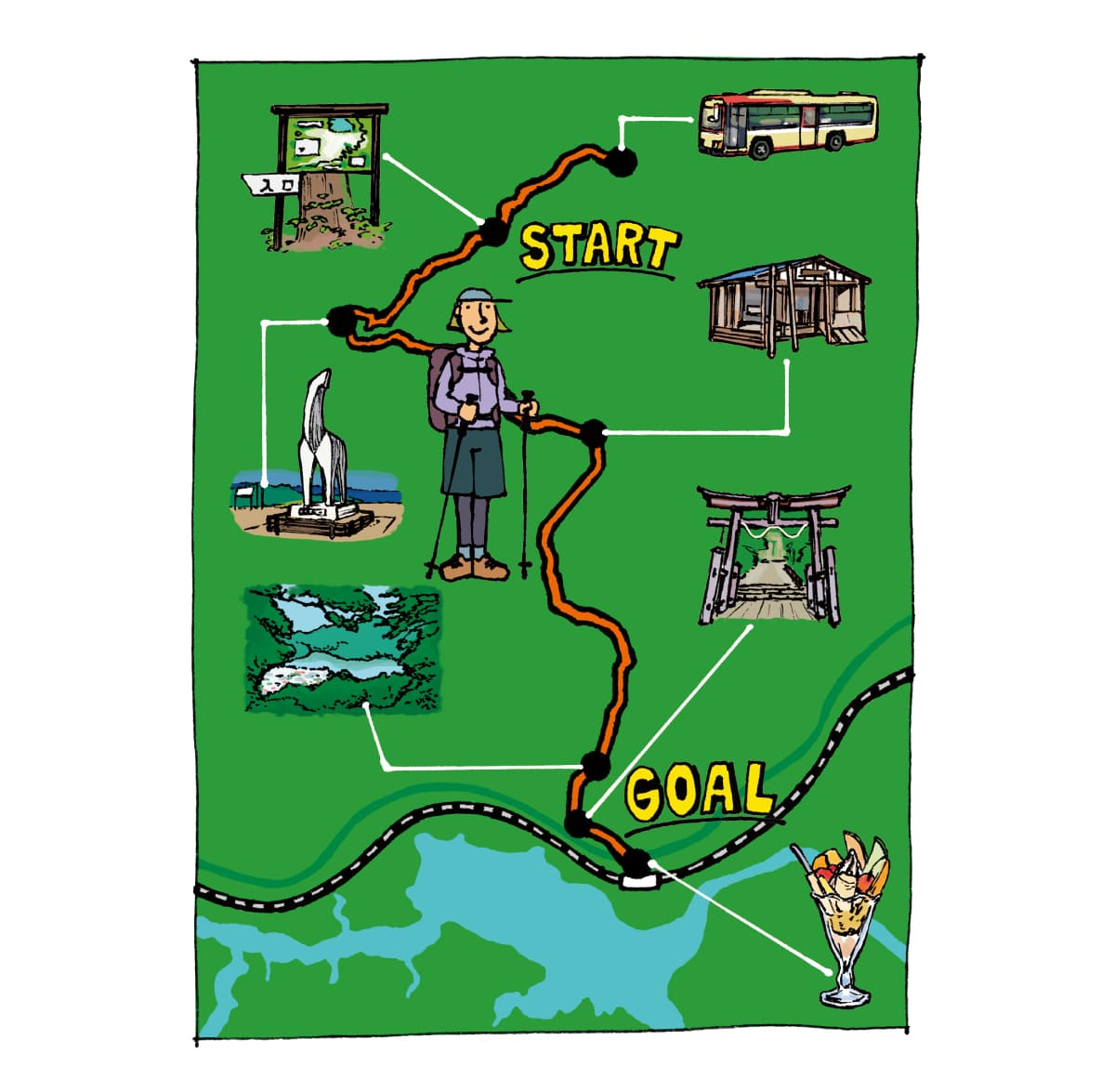 陣馬山のコースマップ