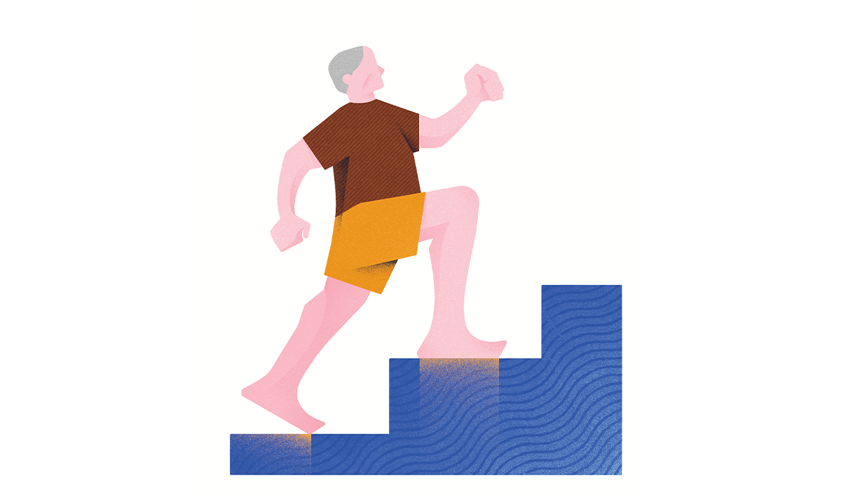 階段を登る年配の男性のイラスト
