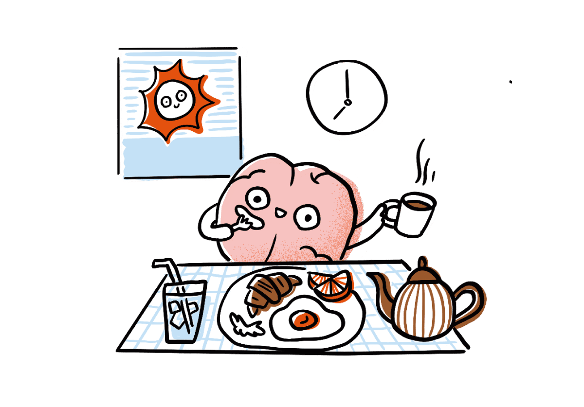 脳がバランスの良い朝食を食べている様子