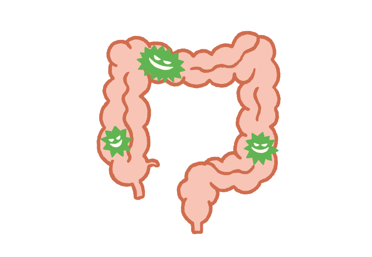 大腸の中に菌がいるイメージのイラスト