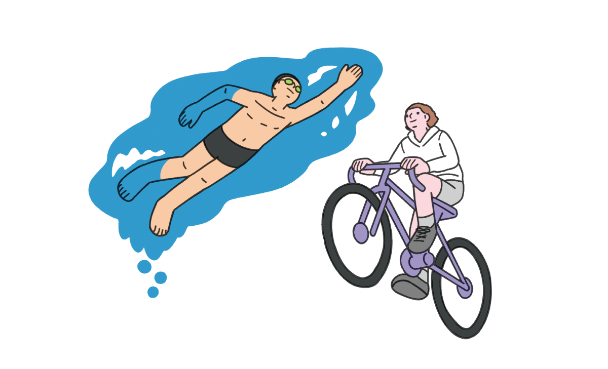 スイミング・バイクのクロストレーニングしている様子