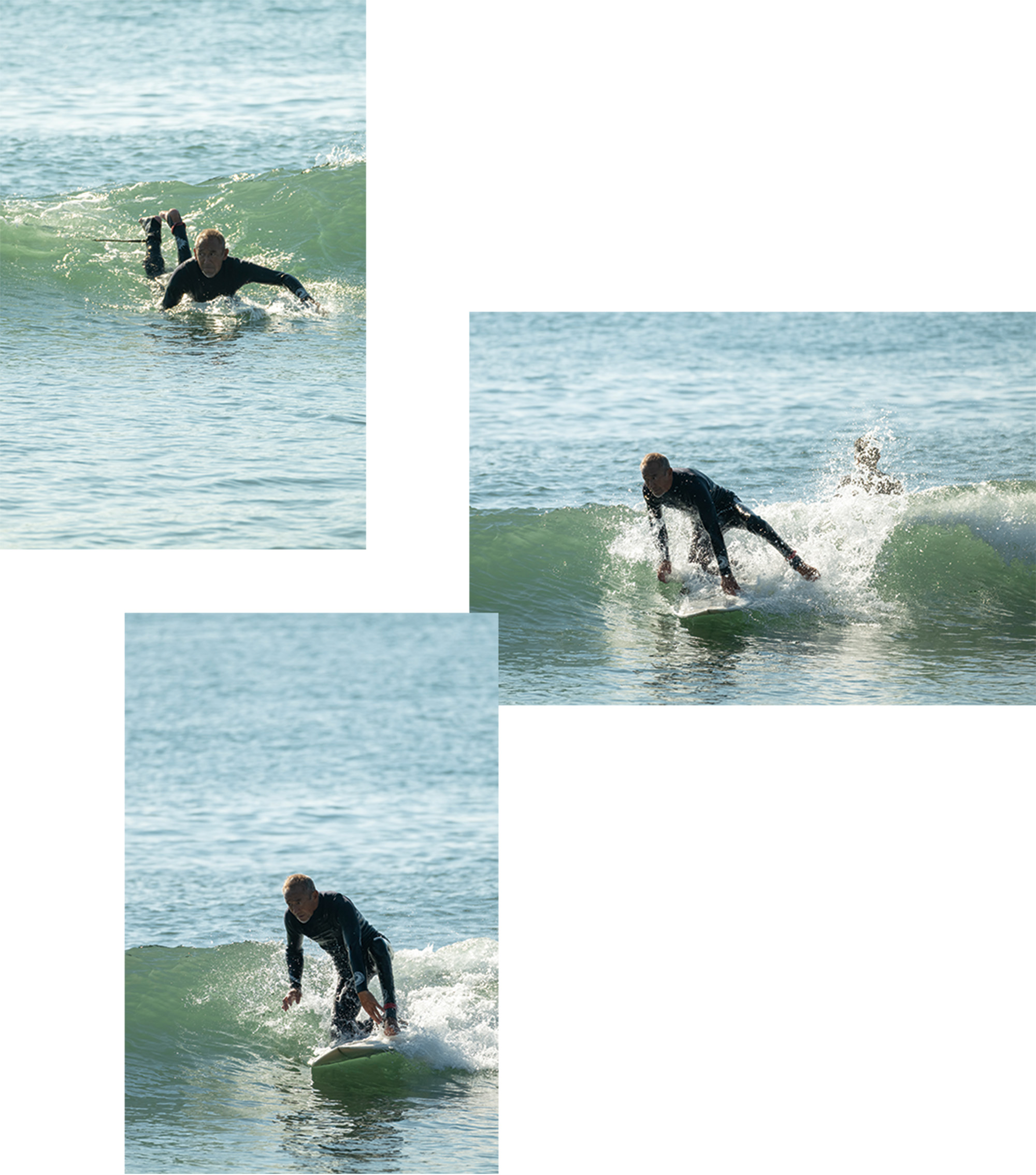 サーフボードの上に立とうとする勝倉直道さん